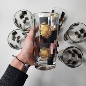 70s Mid-century Gold Atomic Sunburst Tom Collins Glass Set of 6